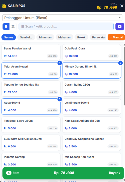 Form kasir versi PRO pada layar ponsel
